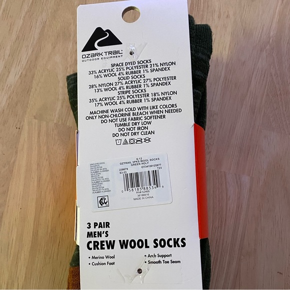 Ozark Trail Men's Merino Wool Blend Socks, 3-Pack - Picture 2 of 2